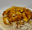 Roast Chicken Chinese Style with BBQ Sauce Top Boiled Rice